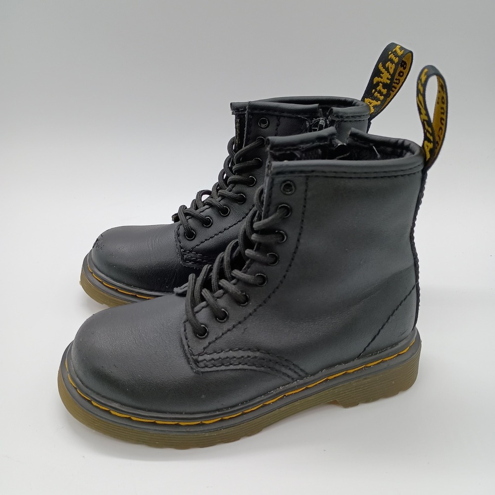 Dr. Martens 1460 T Toddler Boots Black Leather Lace Up Side Zip Size 8 US Kids
